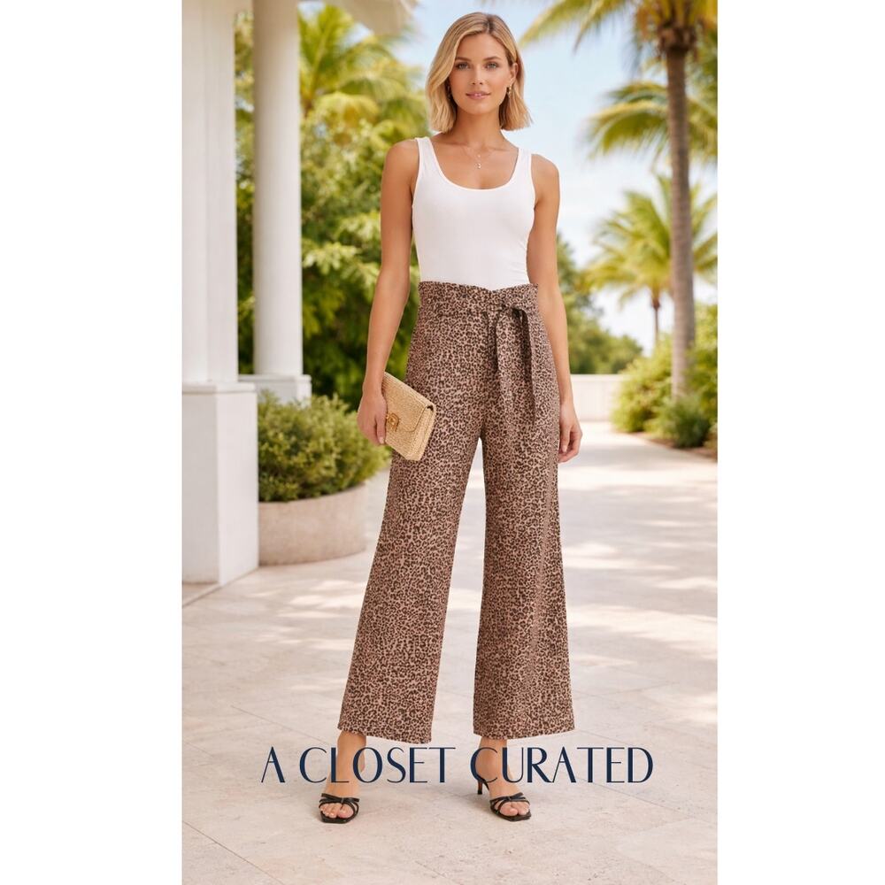 Reformation Cropped Linen Pants Tan Black 2